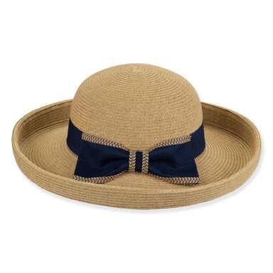 Up Turned Brim Straw Sun Hat with Bow - Sun 'N' Sand Hats Kettle Brim Hat Sun N Sand Hats HH3458A Natural Medium (57 cm)