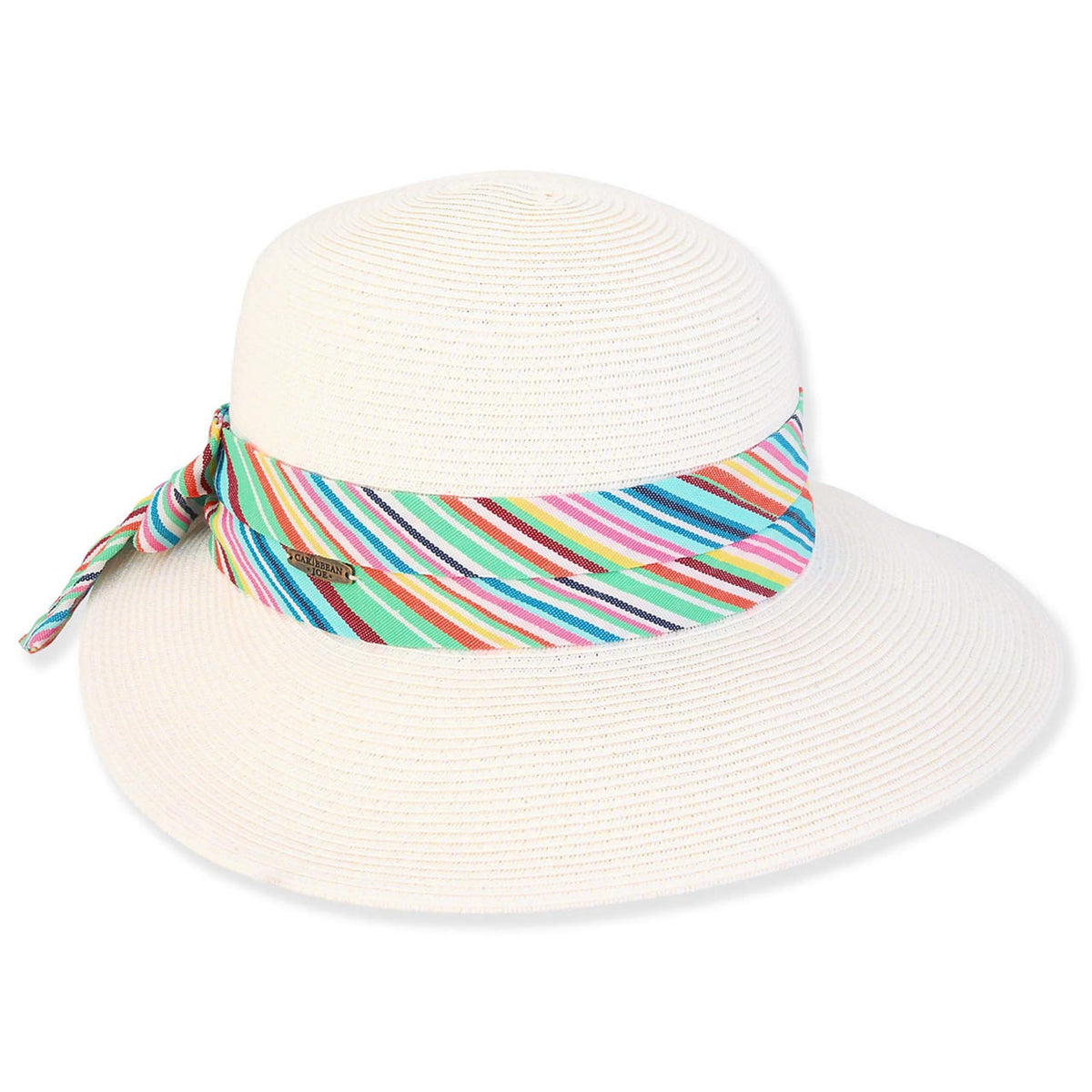 Victoria Sun Hat with Multicolor Striped Scarf - Caribbean 