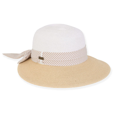 Villa Summer Hat with Striped Scarf - Sun 'N' Sand Hats Wide Brim Hat Sun N Sand Hats HH2838A White / Natural Medium (57 cm) 