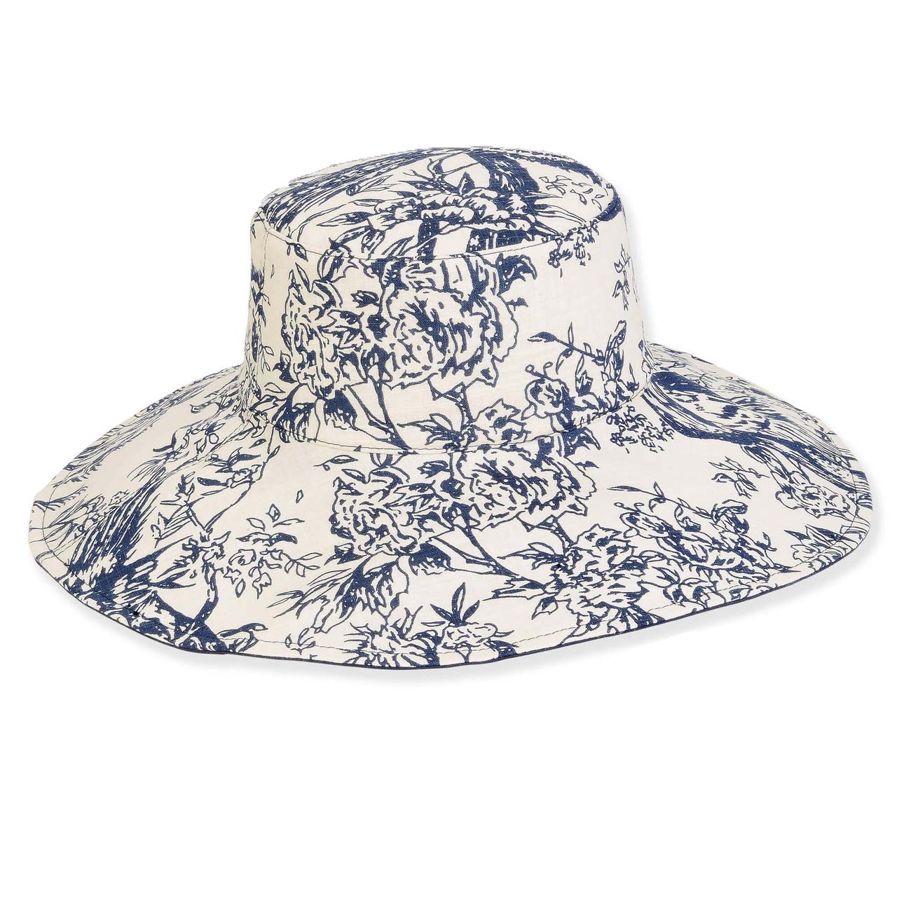 Vintage Navy Floral Pattern Cotton Sun Hat - Sun 'N' Sand Hats Wide Brim Sun Hat Sun N Sand Hats HH3348B Navy OS