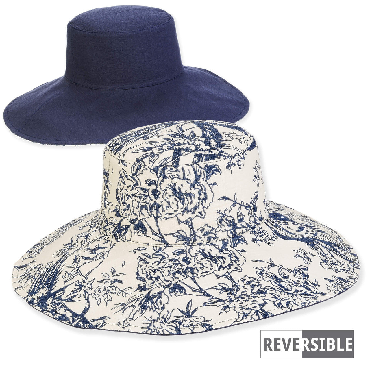 Vintage Navy Floral Pattern Cotton Sun Hat - Sun 'N' Sand Hats Wide Brim Sun Hat Sun N Sand Hats