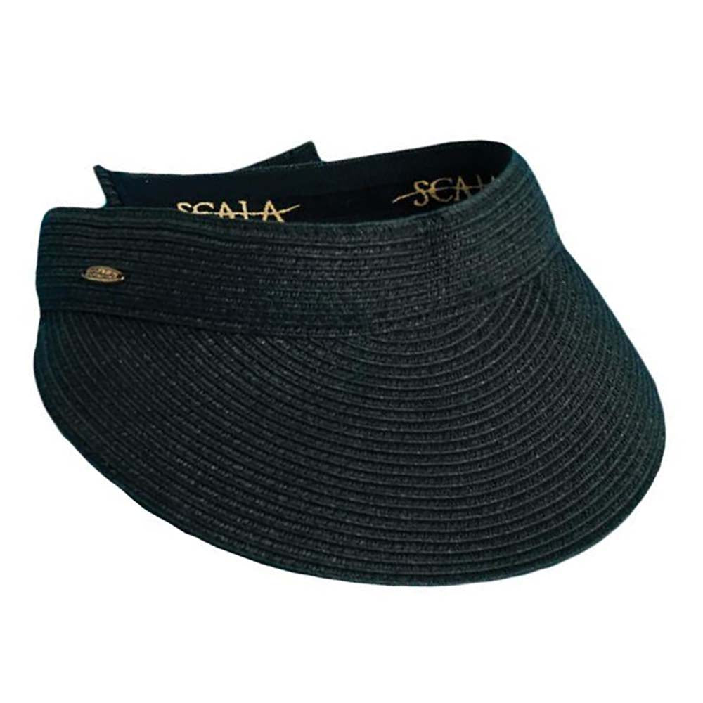 Viviana Straw Braid Sun Visor - Scala Collezione Visor Cap Scala Hats V92BLK Black  