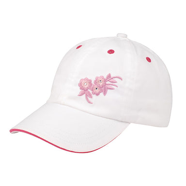 White Cotton Baseball Cap with Pink Flowers for Small Heads Cap MegaCI MC6870Y White XS (54 cm) 