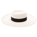 White Straw Flat Brim Bolero Hat with Black Band - Boardwalk Style Bolero Hat Boardwalk Style Hats DA1895-BK White Medium (57 cm)