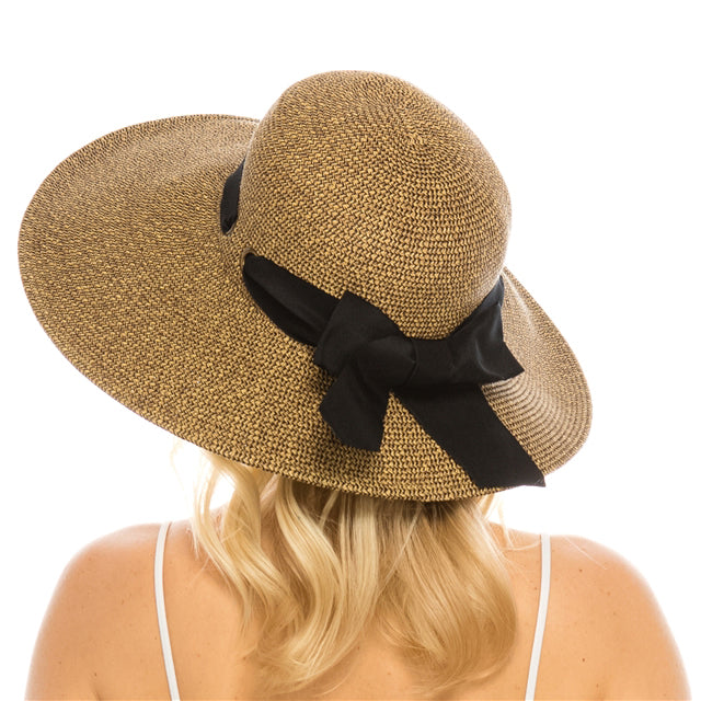Wide Asymmetrical Brim Summer Hat with Bow - Boardwalk Style