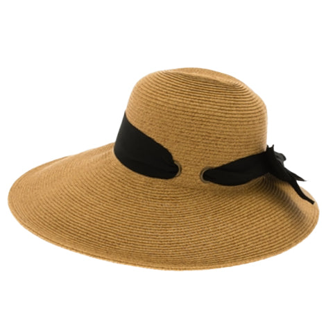 Wide Asymmetrical Brim Summer Hat with Bow - Boardwalk Style