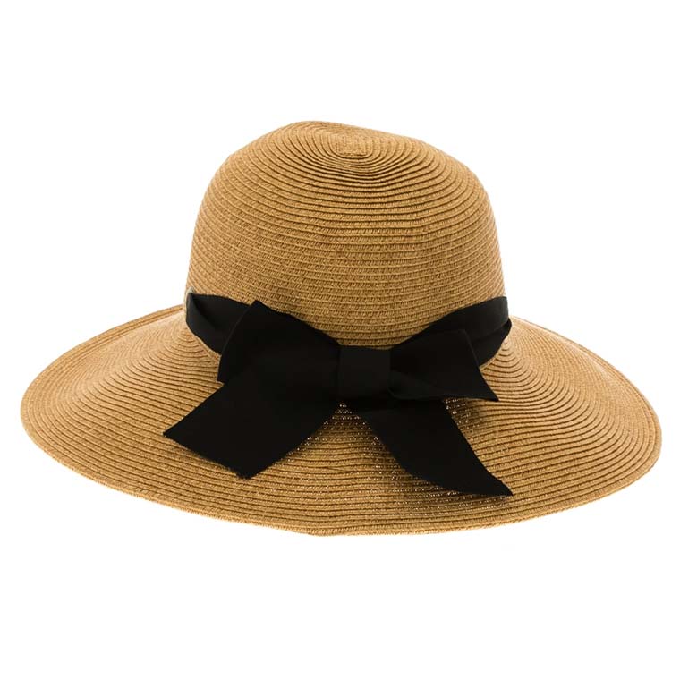 Wide Asymmetrical Brim Summer Hat with Bow - Boardwalk Style