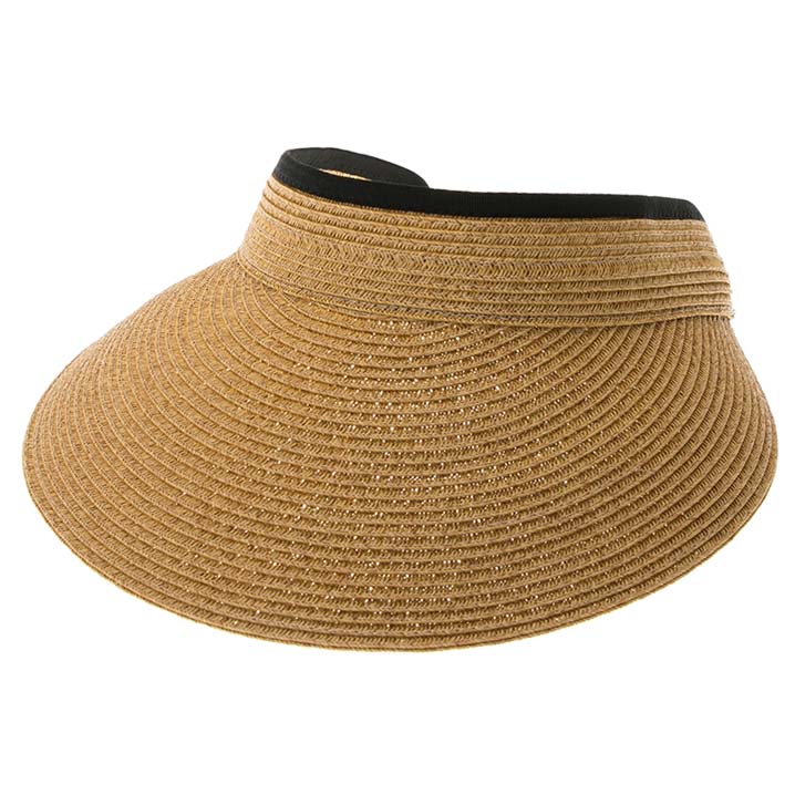 Wide Bill Straw Sun Visor with Slide Adjuster, Fits S-XL Sizes - Boardwalk Style Visor Cap Boardwalk Style Hats