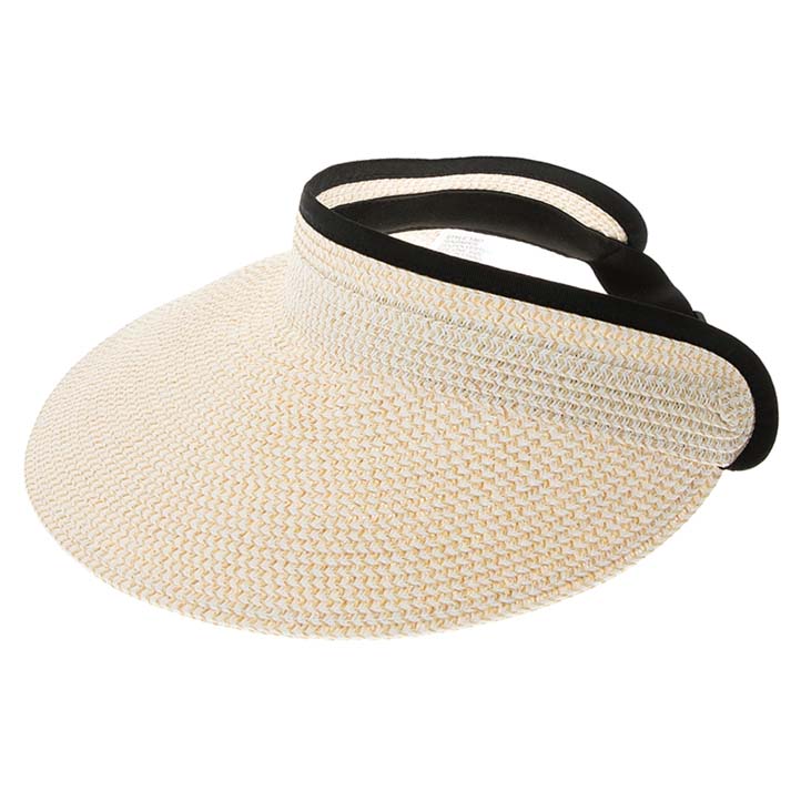 Wide Bill Straw Sun Visor with Slide Adjuster, Fits S-XL Sizes - Boardwalk Style Visor Cap Boardwalk Style Hats DA1363-IVO Ivory Tweed