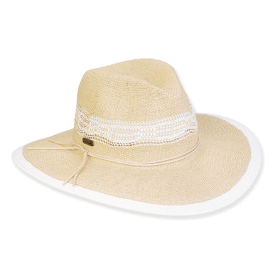 Wide Brim Bangkok Straw Sun Hat with White Trim - Sun'N'Sand Hats Safari Hat Sun N Sand Hats HH3356 Natural OS (58 cm)