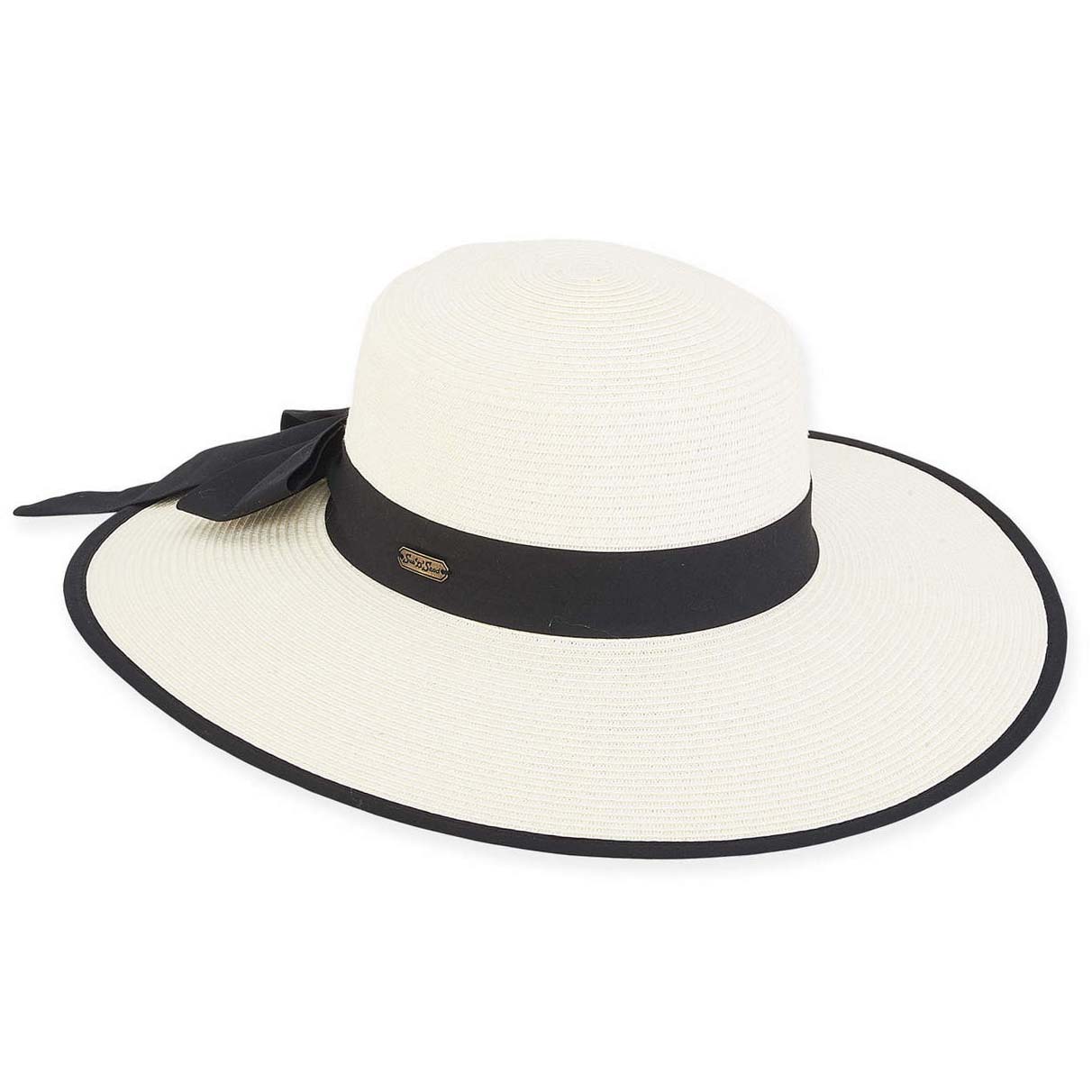 Wide Brim Beach Hat with Black Band & Bow - Sun 'N' Sand Hats Wide Brim Sun Hat Sun N Sand Hats HH2039A Ivory OS (57 cm)