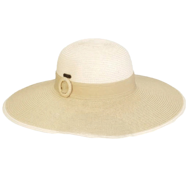 Wide Brim Beach Hat with Ring Accent - Sun 'N' Sand Hats Wide Brim Sun Hat Sun N Sand Hats HH3184A White / Natural OS (57 cm)