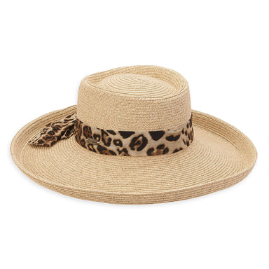 Wide Brim Gambler Hat with Animal Print Scarf - Sun 'N' Sand Hats Bolero Hat Sun N Sand Hats HH2523A Natural Medium (57 cm) 