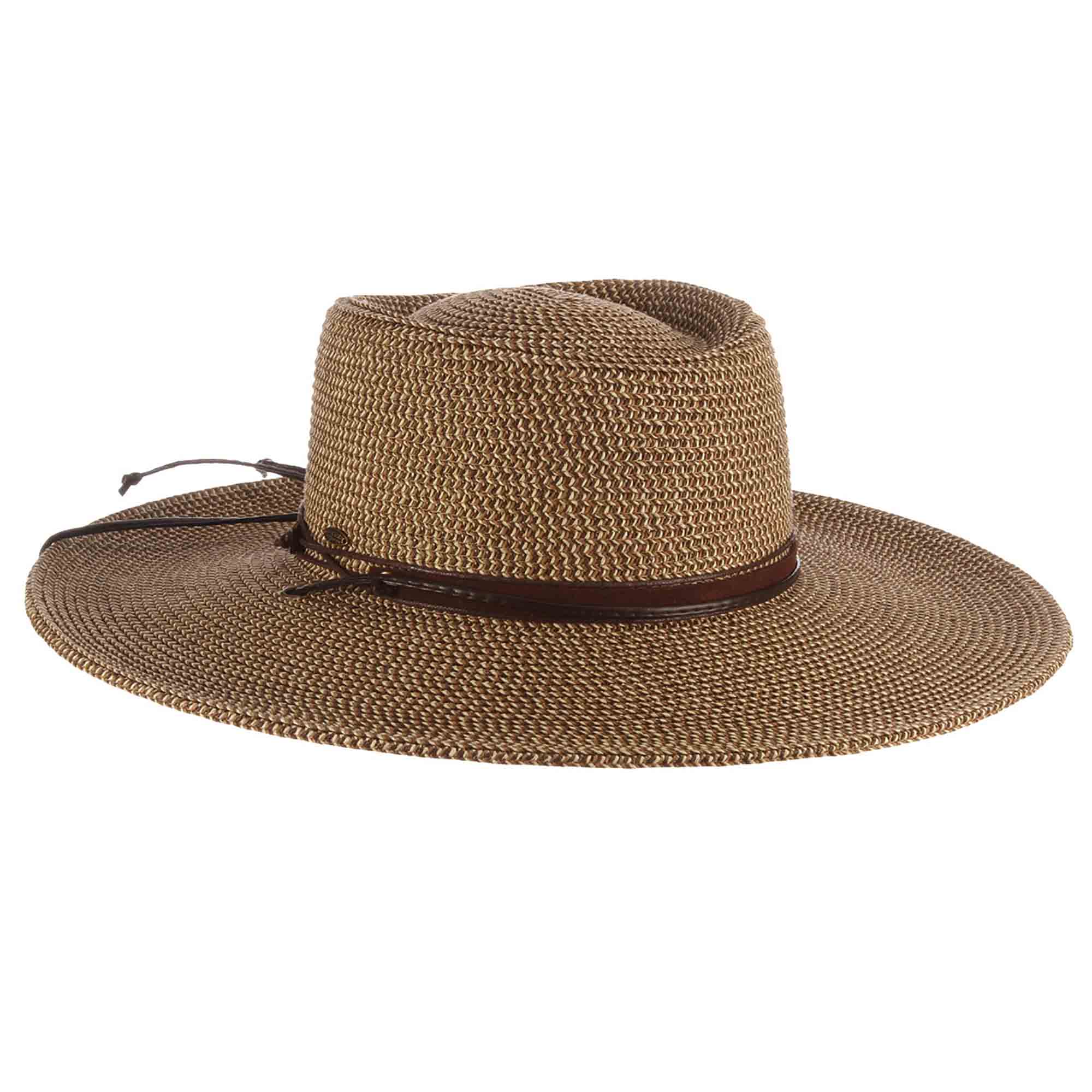 Wide Brim Gaucho Hat with Chin Cord - Scala Hats Bolero Hat Scala Hats LP280-BRN Brown Tweed  