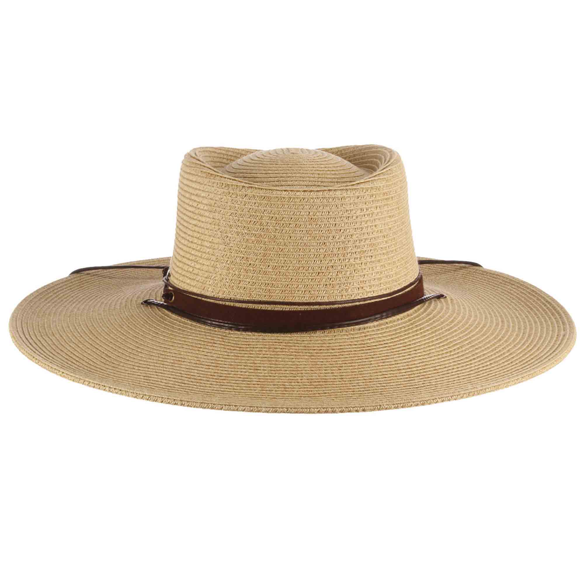 Wide Brim Gaucho Hat with Chin Cord - Scala Hats Toast