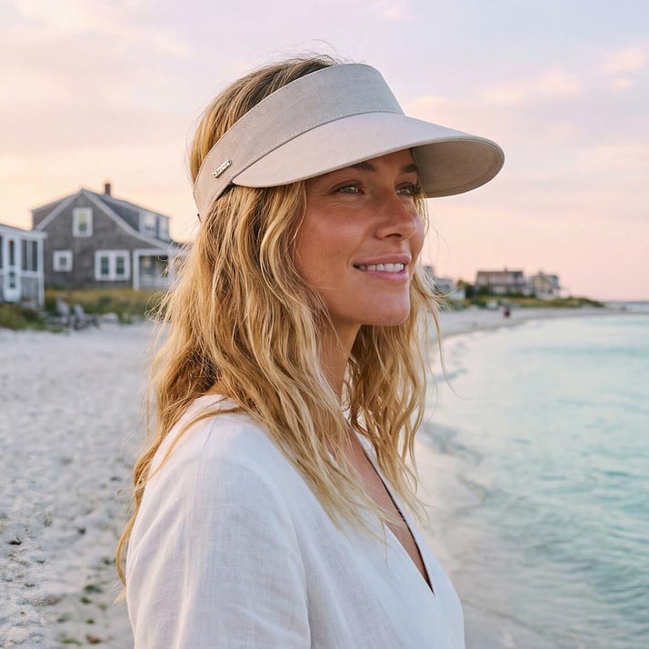 Wide Brim Linen Sun Visor with Strap Closure - Sun 'N' Sand Hats