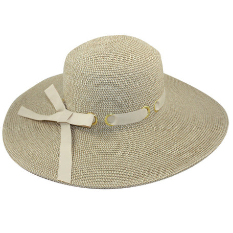 Wide Brim Packable Beach Hat with Ribbon Bow - Jeanne Simmons Hats