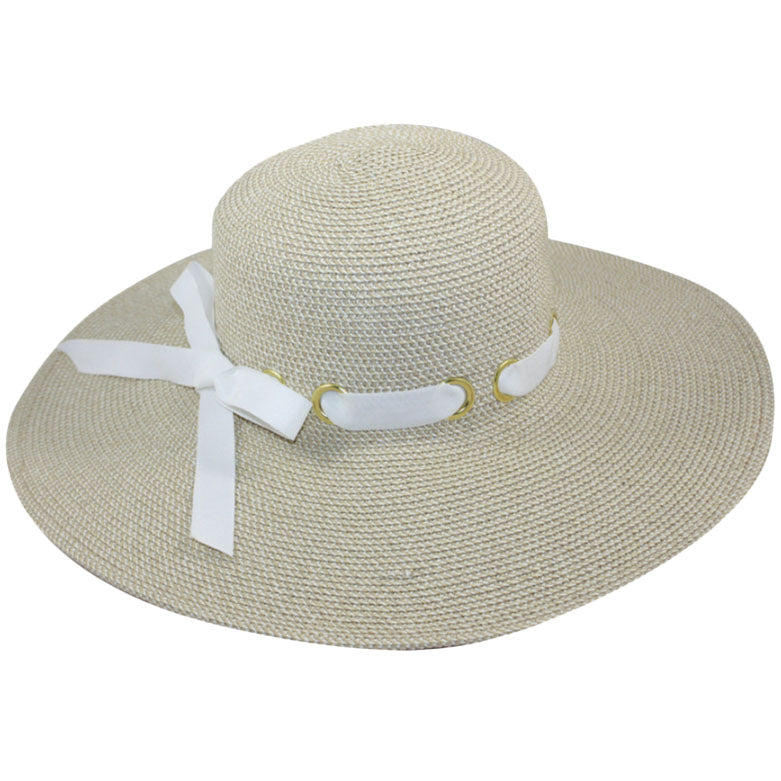 Wide Brim Packable Beach Hat with Ribbon Bow - Jeanne Simmons Hats