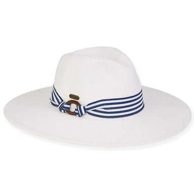 Wide Brim Safari Hat with Blue Striped Band - Sun'N'Sand Hats Safari Hat Sun N Sand Hats    