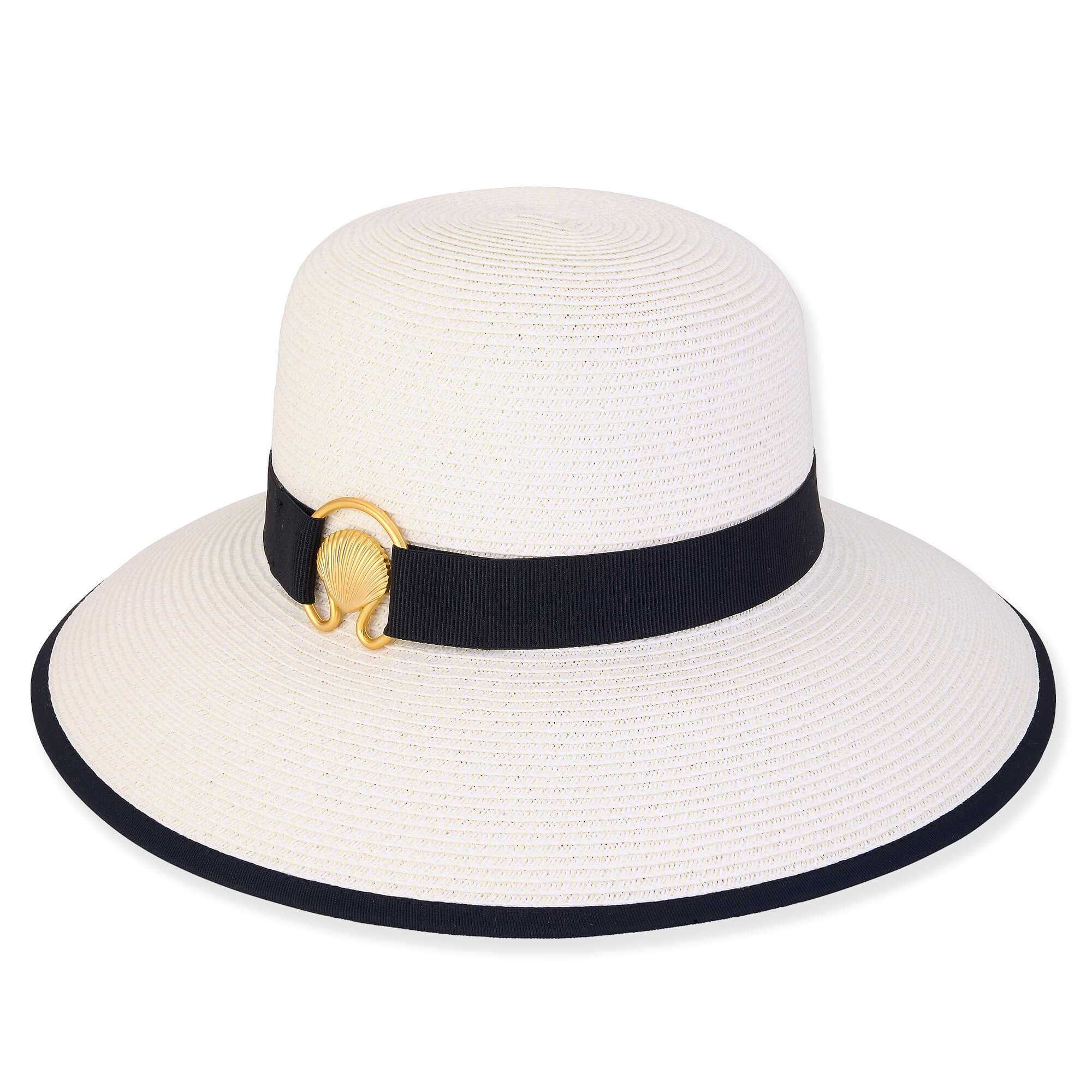 Wide Brim Sun Hat with Gold Shell Accent - Sun 'N' Sand Hats Wide Brim Hat Sun N Sand Hats