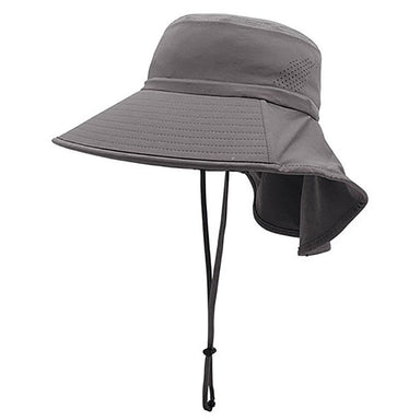 Wide Brim Sun Hat with Neck Flap - Juniper UV Blocking Hats Cap MegaCI J7273-GREY Grey M/L 