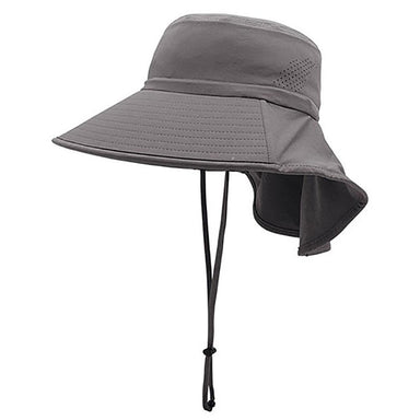 Wide Brim Sun Hat with Neck Flap - Juniper UV Blocking Hats Cap MegaCI J7273-GREY Grey M/L