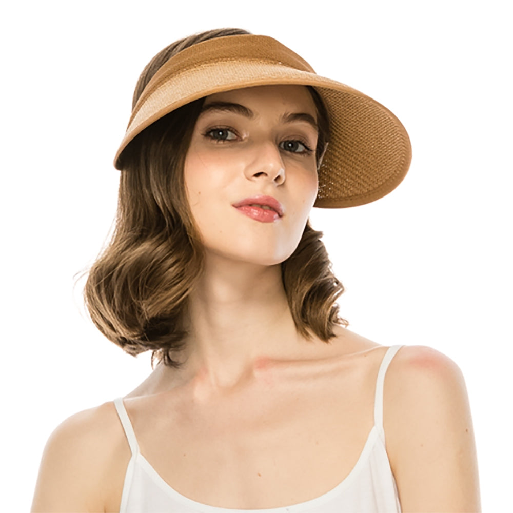 Wide Brim Sun Visor with Elasticized Strap Closure - Boardwalk Style Visor Cap Boardwalk Style Hats    