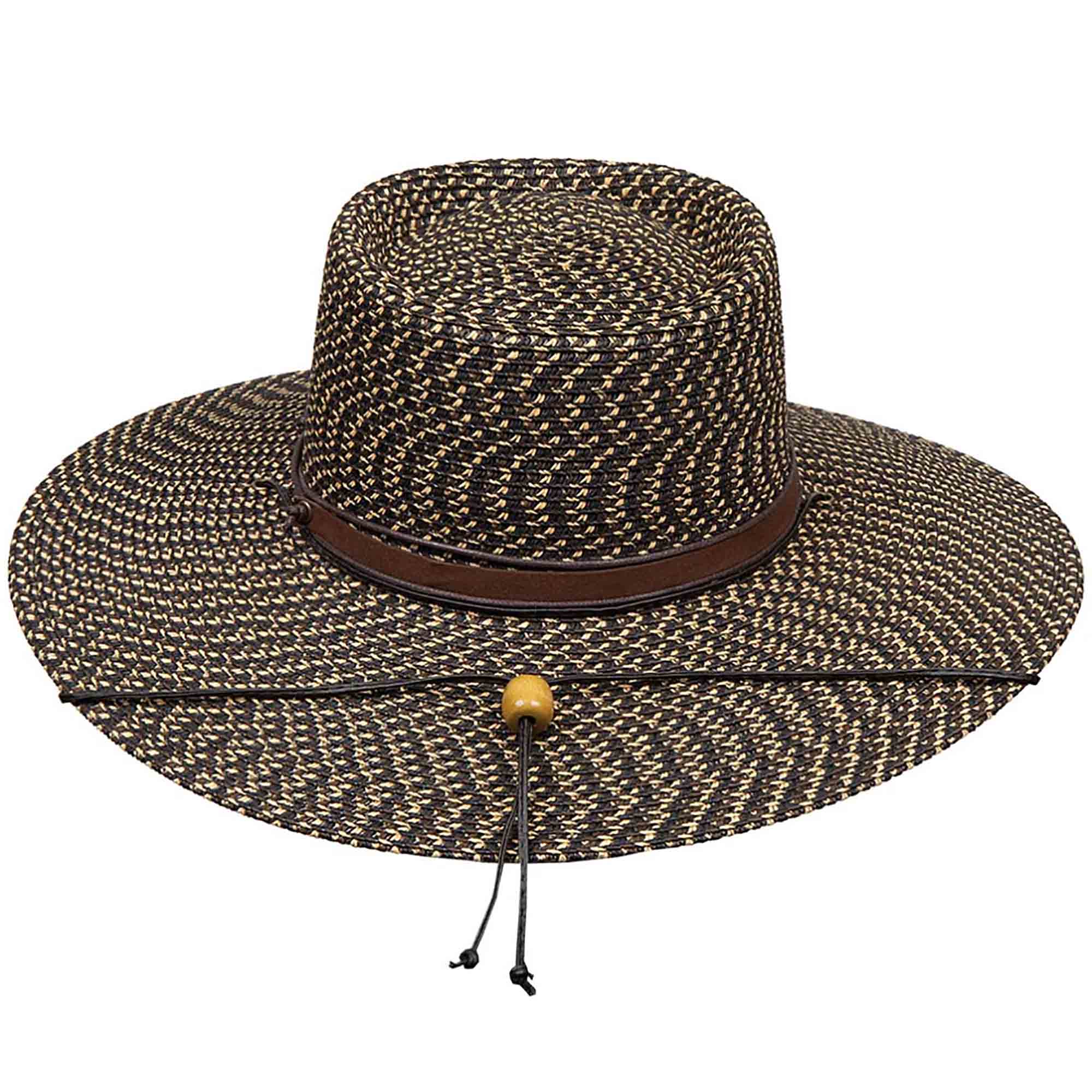 Wide Brim Tweed Straw Gaucho Hat with Chin Cord - Karen Keith Hats
