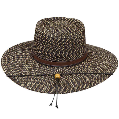 Wide Brim Tweed Straw Gaucho Hat with Chin Cord - Karen Keith Hats Bolero Hat Great hats by Karen Keith BT44-A Black/Tan Mix  