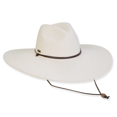 Wide Brim White Straw Hat with Chin Cord - Sun 'N' Sand Hats Safari Hat Sun N Sand Hats HH3244A Ivory OS (57 cm)