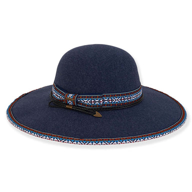 Wide Brim Winter Hat with Tribal Pattern Woven Band - Adora® Hats Floppy Hat Adora Hats AD1573B Navy OS 