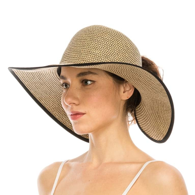 Wide Brim Straw Ponytail Facesaver Sun Hat, UPF50  display picture 3