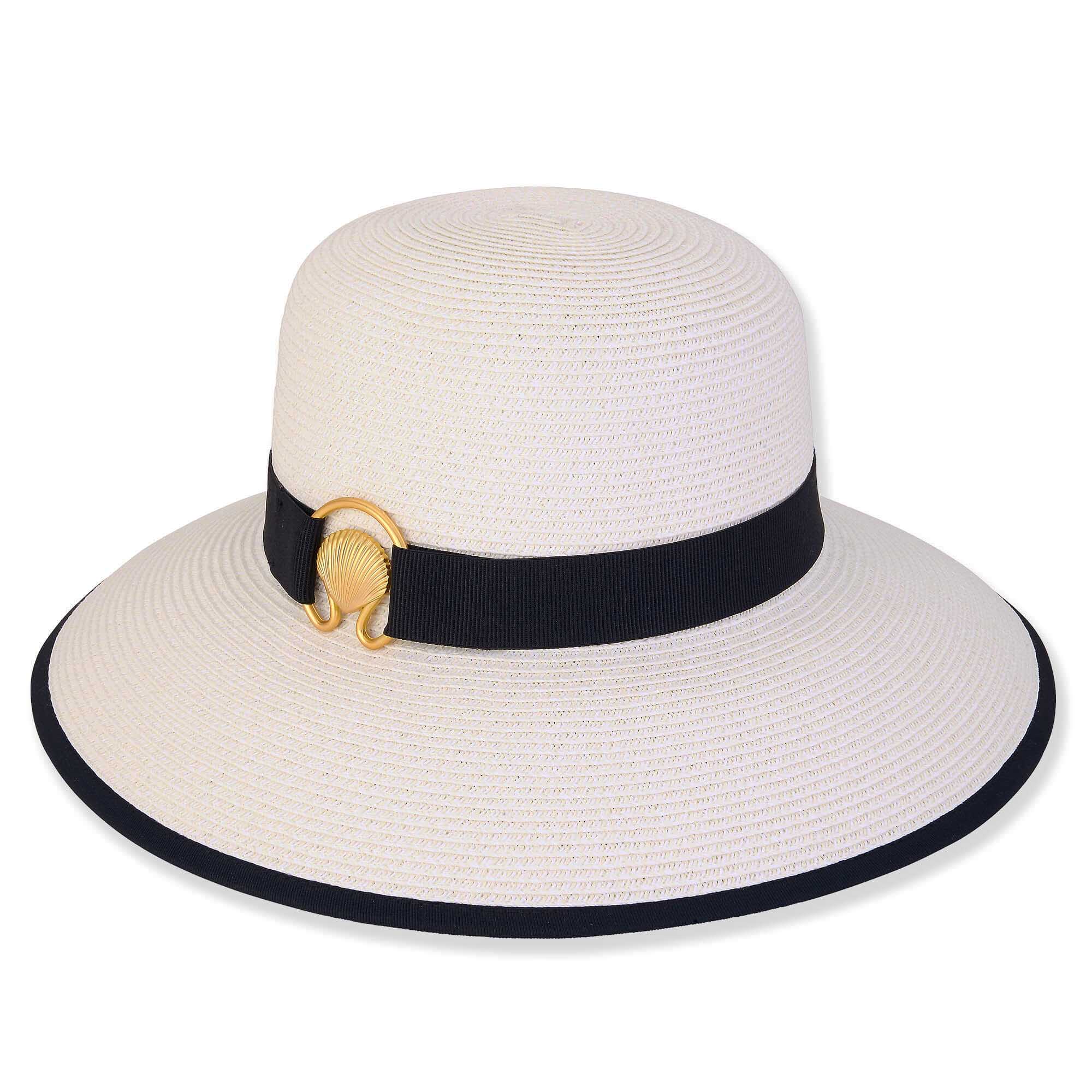 Wide Brim Sun Hat with Gold Shell Accent - Sun 'N' Sand Hats Wide Brim Hat Sun N Sand Hats HH3103A White OS (58 cm)