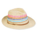 Wide Brim Bangkok Straw Fedora with Colorful Stripes - Sun'N'Sand Hats Fedora Hat Sun N Sand Hats HH3358B Beige OS (58 cm)
