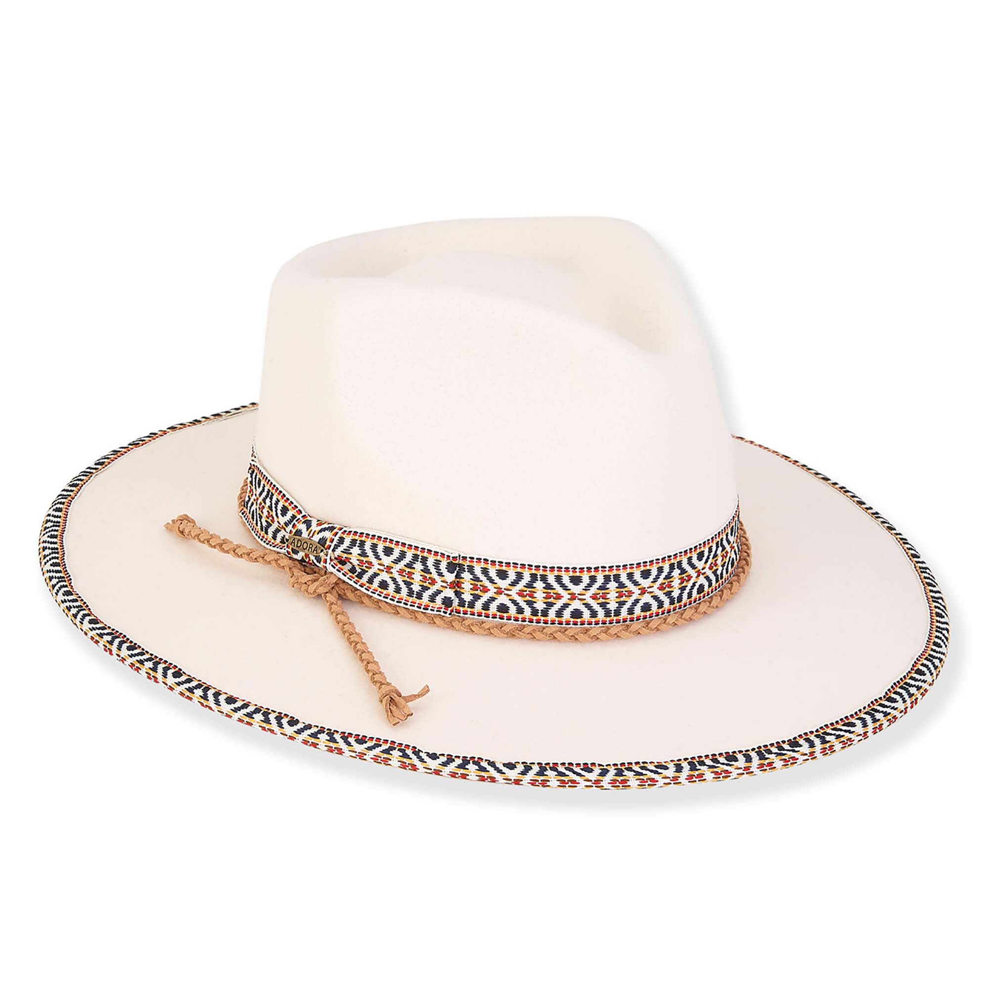 Winter Safari Hat with Tribal Pattern Woven Band - Adora® Hats Safari Hat Adora Hats AD1572B Ivory OS 