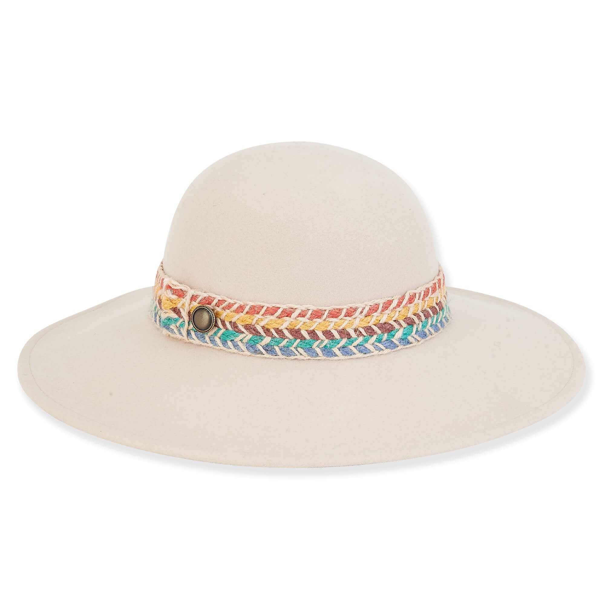 Winter White Wool Felt Floppy Hat with Colorful Band - Adora®Hats