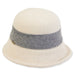 Curled Brim Wool Cloche with Metallic Detail Stripe - Adora Hats Cloche Adora Hats AD1073B Ivory M/L (58 cm)
