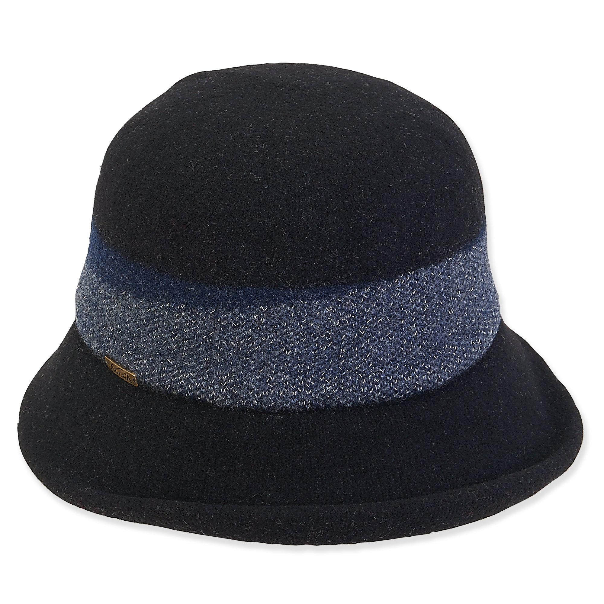 Curled Brim Wool Cloche with Metallic Detail Stripe - Adora Hats Cloche Adora Hats AD1073A Black M/L (58 cm)