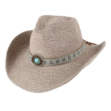 Women's Cowboy Hat with Turquoise Concho - Jeanne Simmons Hats Cowboy Hat Jeanne Simmons Accessories JS1355-BN Brown
