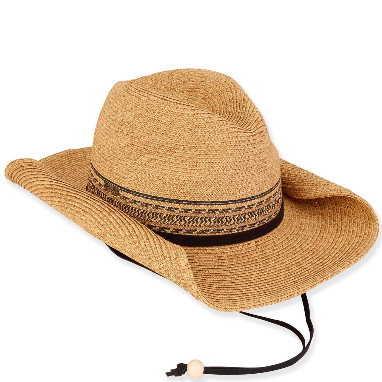 Women's Straw Cowboy Hat with Chin Cord - Sun 'N' Sand Hats Cowboy Hat Sun N Sand Hats HH3121B Tan M/L (58 cm) 