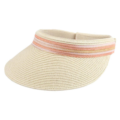 Women's Straw Sun Visor with Metallic Band - Jeanne Simmons Hats Visor Cap Jeanne Simmons Accessories JS6311-TAN Tan