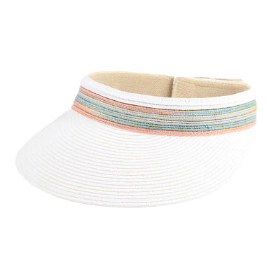 Women's Straw Sun Visor with Metallic Band - Jeanne Simmons Hats Visor Cap Jeanne Simmons Accessories JS6311-WHT White