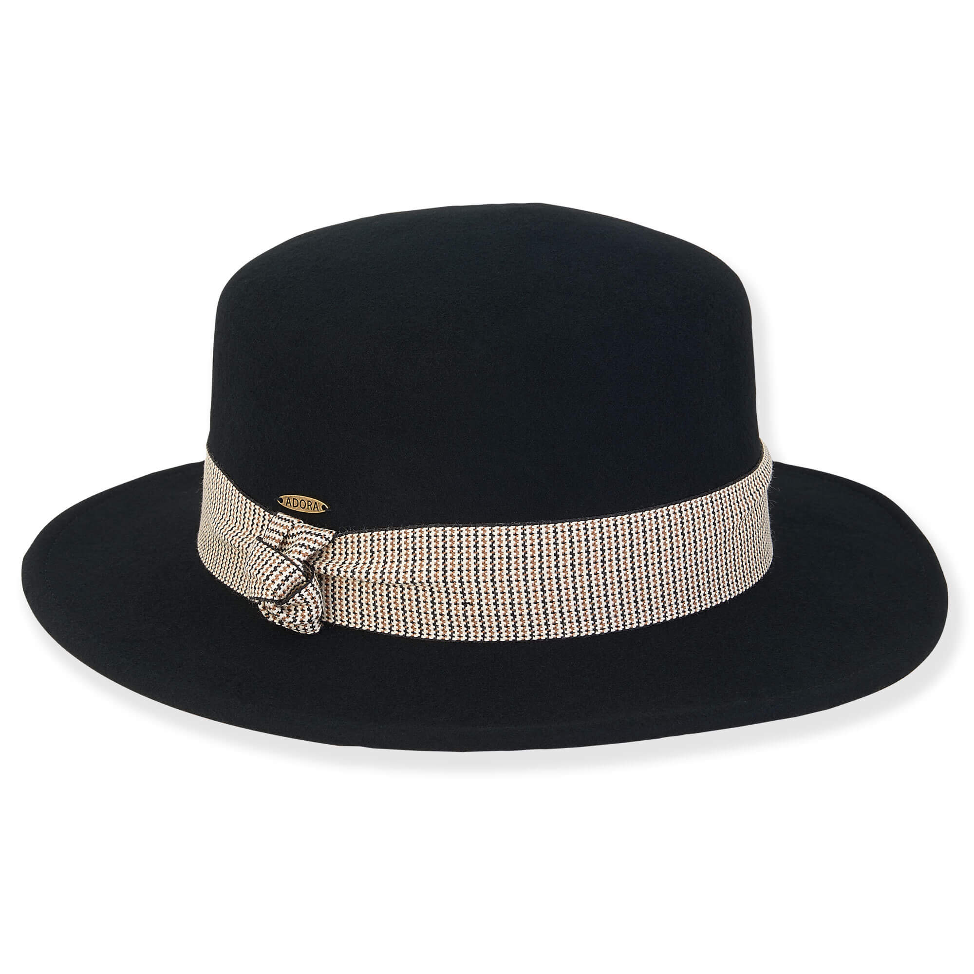 Wool Felt Boater Hat with Wide Multi-Tone Band- Adora® Hats