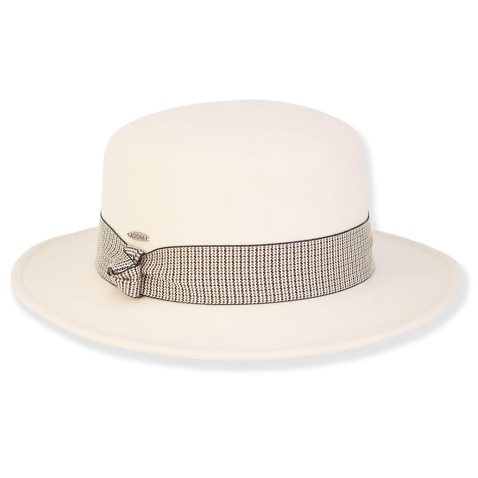 Wool Felt Boater Hat with Wide Multi-Tone Band- Adora® Hats