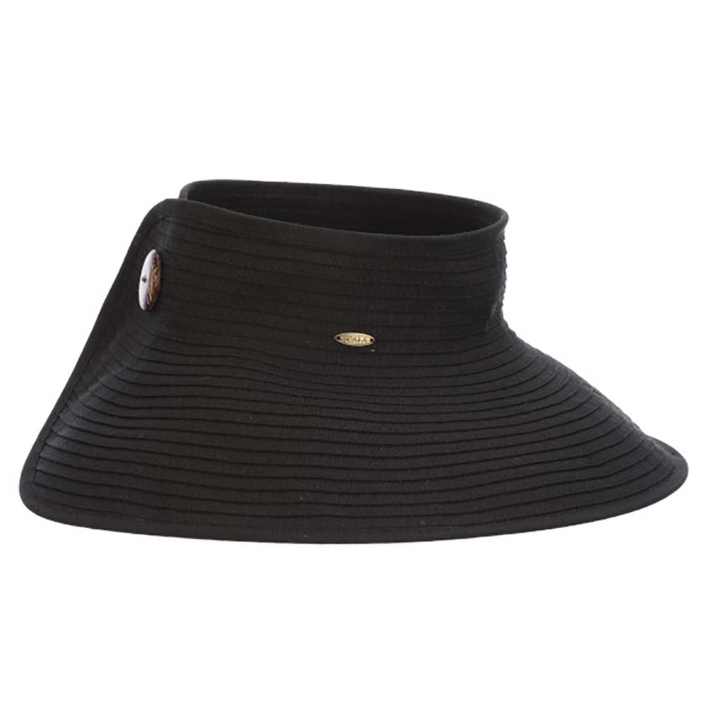 Wrap-Around Fabric Sun Visor Hat - Scala Hats Visor Cap Scala Hats V252-BLK Black OS 
