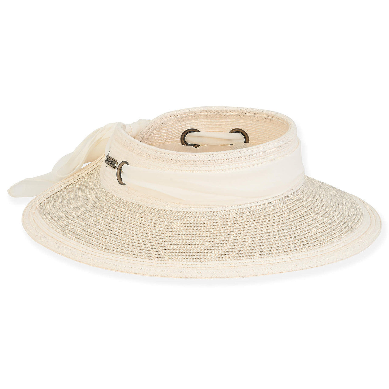 Wrap Around Visor Hat with Chiffon Scarf - Sun 'N' Sand Hats Visor Cap Sun N Sand Hats HH2952A Ivory  