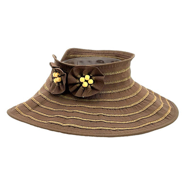 Wrap Around Roll Up Sun Visor with Flowers - Milani Hats Visor Cap Milani Hats V02BN Brown  
