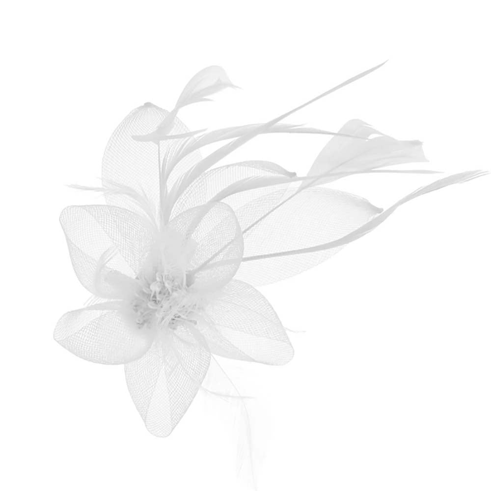 Bead Center Flower and Leaves Fascinator Brooch Pin - Something Special Fascinator Something Special LA hth1292WH White