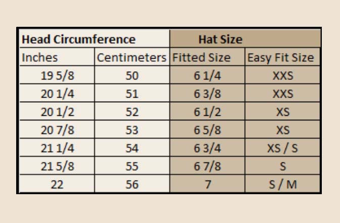 DPC Dyed Twill Bucket Hat size chart