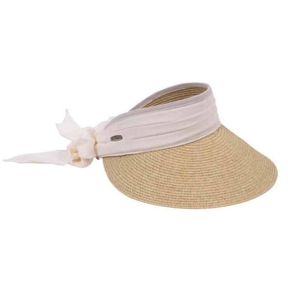 Large Sun Visor with Chiffon Sash and Long Bow - Karen Keith Hats
